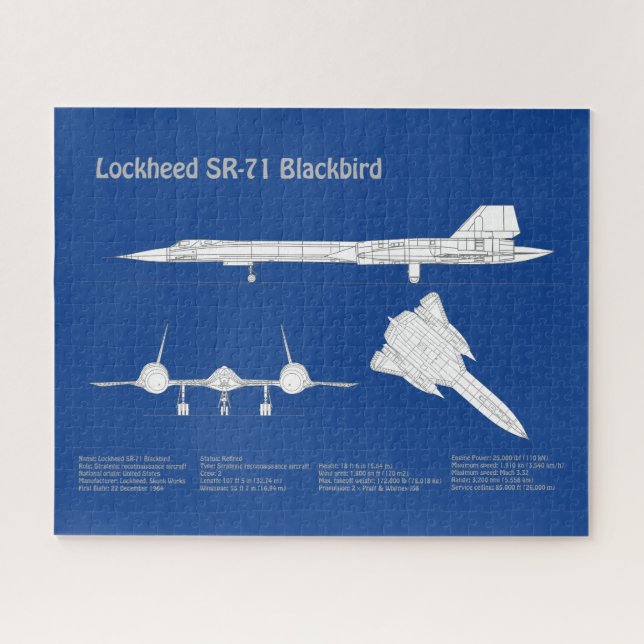 Quebra-cabeça SR-71 Blackbird - Planos de avião Blueprint ABD (Horizontal)