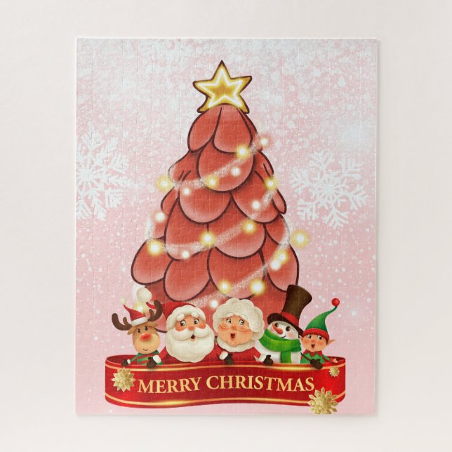 Quebra-cabeça Sr. e Sra. Papais noeis, Árvore de Natal Rosa (Vertical)