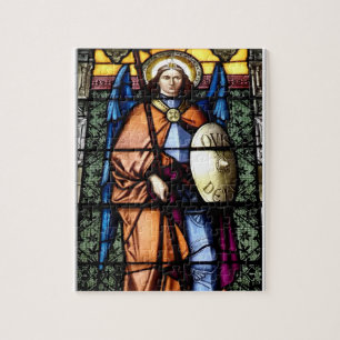 Quebra-cabeça St Michael a janela de vitral do arcanjo