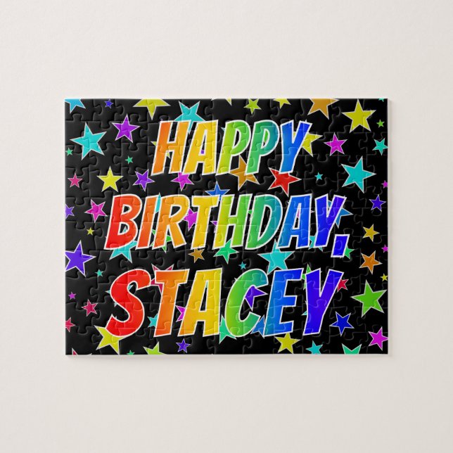 Quebra-cabeça "STACEY" Primeiro Nome, Diversão "FELIZ ANIVERSÁRI (Horizontal)