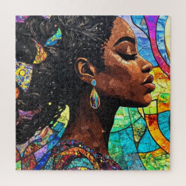 Quebra-cabeça Stained Glass Black Woman Art Mosaic Jigsaw Puzzle