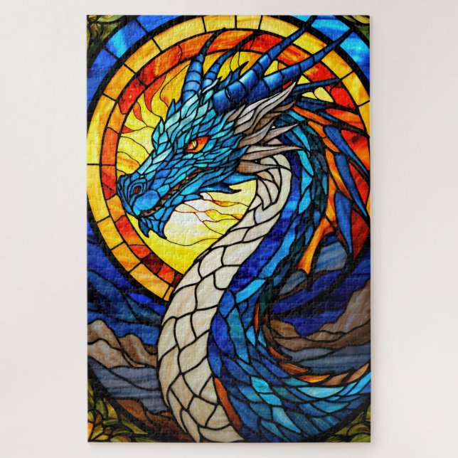 Quebra-cabeça Stained Glass Dragon Jigsaw Puzzle (Vertical)