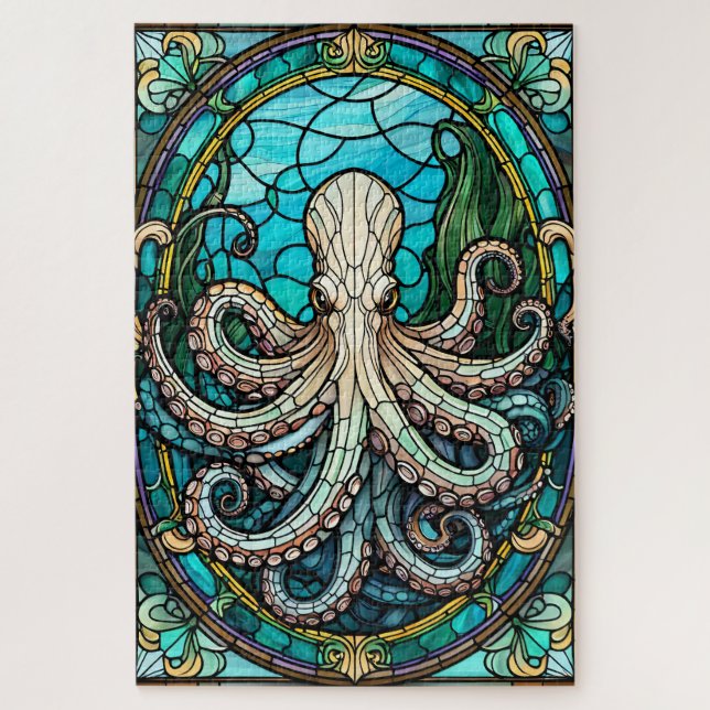 Quebra-cabeça Stained Glass Octopus Jigsaw Puzzle (Vertical)