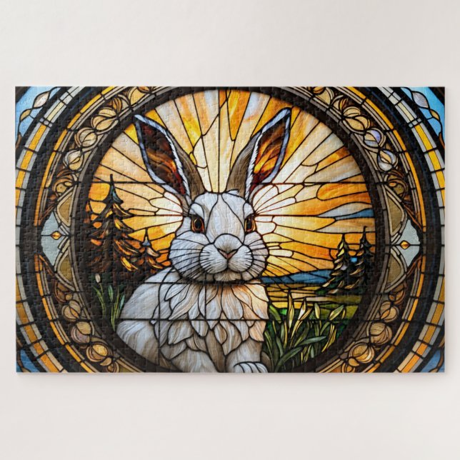 Quebra-cabeça Stained-glass rabbit jigsaw puzzle (Horizontal)