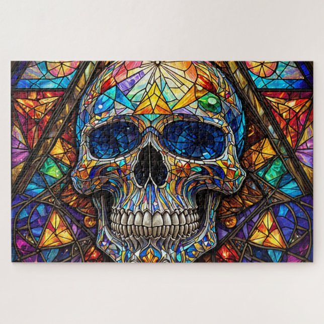 Quebra-cabeça Stained Glass Skull Jigsaw Puzzle (Horizontal)