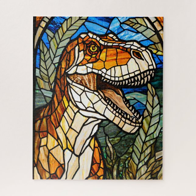 Quebra-cabeça Stained Glass T-Rex Dinosaur Jigsaw Puzzle (Vertical)