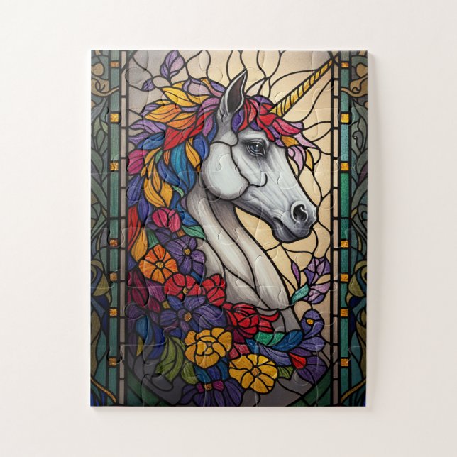 Quebra-cabeça stained glass unicorn puzzle (Vertical)