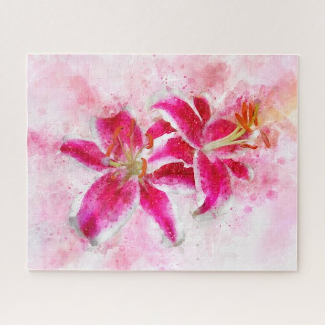Quebra-cabeça Stargazer Lily Flor Watercolor - wb 03 (Horizontal)