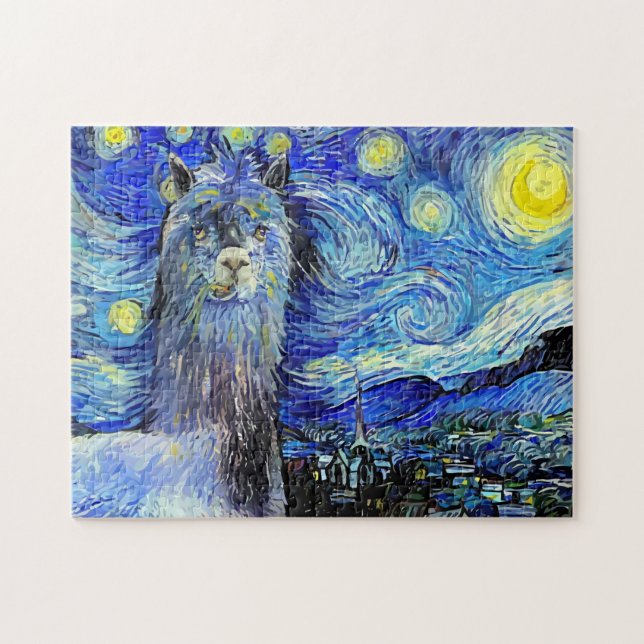 Quebra-cabeça Starry Night Funny Alpaca Landscape Parody (Horizontal)