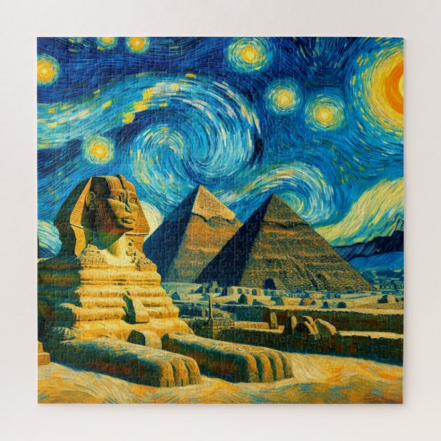 Quebra-cabeça Starry Night Pyramids Sphinx Egito (Vertical)