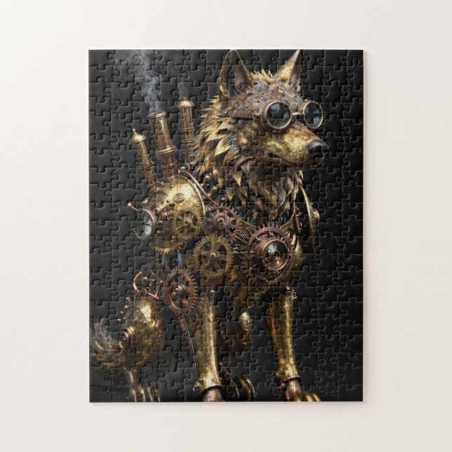 Quebra-cabeça Steampunk Mechanical Sitting Wolf Art (Vertical)
