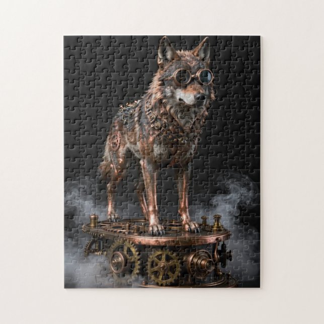 Quebra-cabeça Steampunk Mechanical Wolf on Gears Jigsaw Puzzle (Vertical)