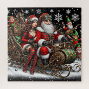 Quebra-cabeça Steampunk Sled ~ Papais noeis Com Esposa & Elves 0