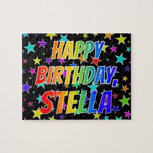 Quebra-cabeça "STELLA" Primeiro Nome, Diversão "FELIZ ANIVERSÁRI (Horizontal)