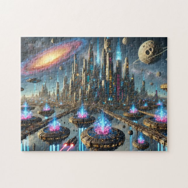 Quebra-cabeça Stellar Cities Futuristic Neon Cityscape (Horizontal)
