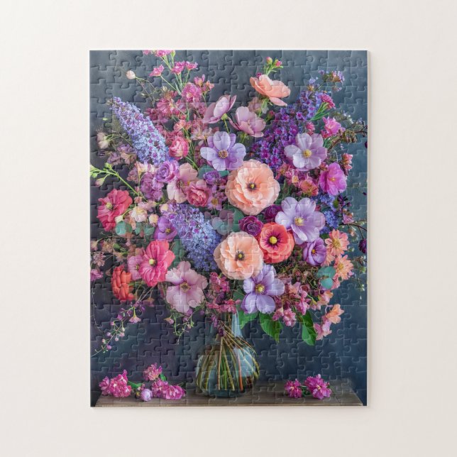 Quebra-cabeça Still Life with Delphiniums and Ranunculus (Vertical)