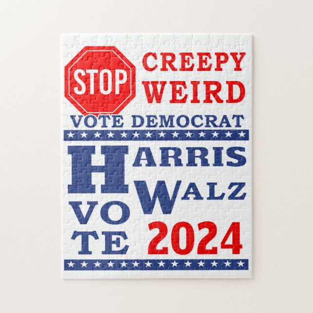 Quebra-cabeça Stop Creepy Weird Vote Harris Walz 2024 (Vertical)
