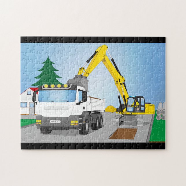 Quebra-cabeça Straßenbaustelle com CAMIÕES COM REBOQUE brancos e (Horizontal)