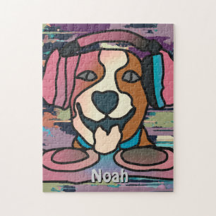 Quebra-cabeça Street Retro Dog com Fones de ouvido Engraçado