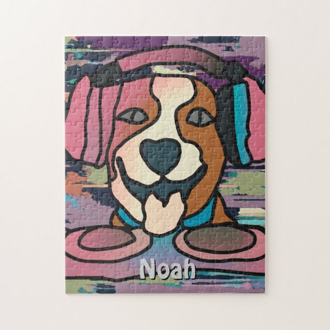 Quebra-cabeça Street Retro Dog com Fones de ouvido | Engraçado (Vertical)