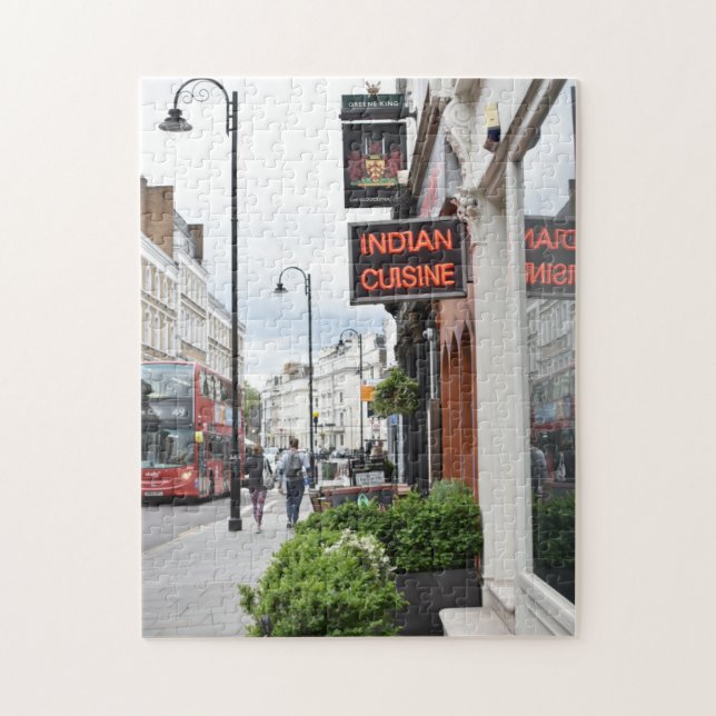 Quebra-cabeça Street Scene Indian Restaurant London Inglaterra (Vertical)