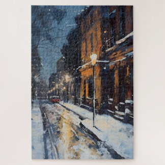 Quebra-cabeça Street Scene Snowy Winter Evening