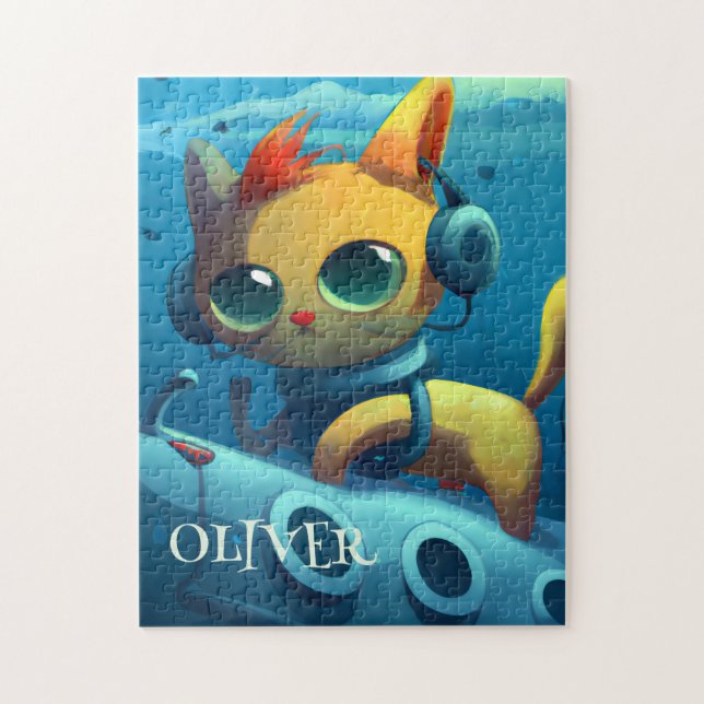 QUEBRA-CABEÇA SUBMARINO DE GATO PERSONALIZADO | FANTASIA CAPRICH (Vertical)