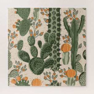 Quebra-cabeça Suculentes verdes, flores laranja, papel de parede