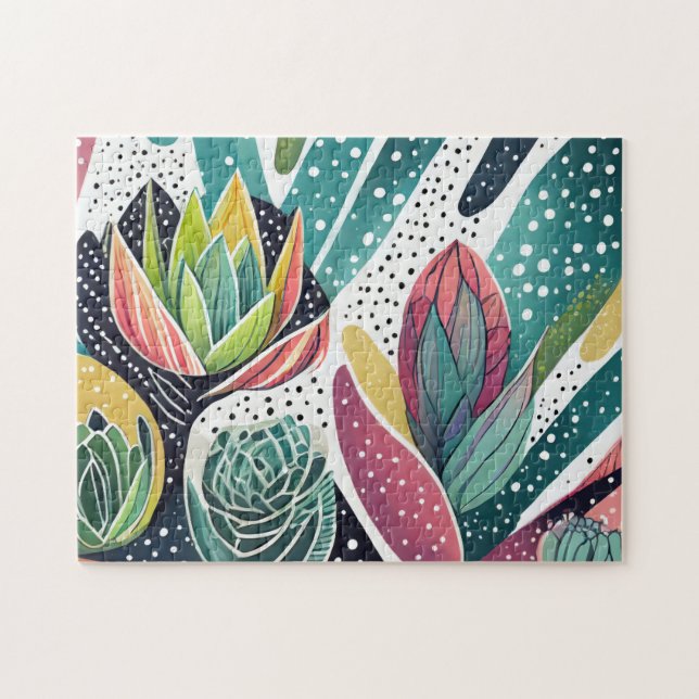 Quebra-cabeça Sucultivos em verde e rosa (Horizontal)