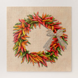 Quebra-cabeça Sudoeste do Chile Ristra Wreath no Adobe Wall