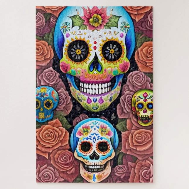 Quebra-cabeça Sugar Skull Art - Celebrar Dia de los Muertos (Vertical)