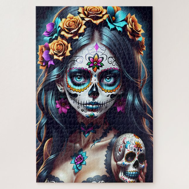Quebra-cabeça Sugar Skull Art - Fiesta das cores (Vertical)