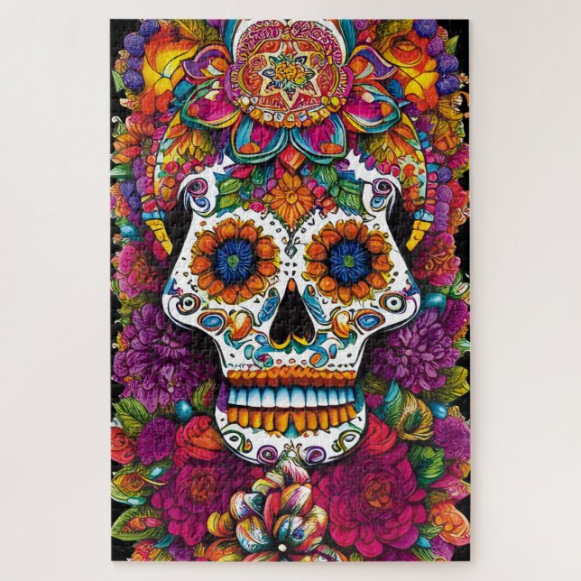 Quebra-cabeça Sugar Skull Art - Fiesta das cores (Vertical)