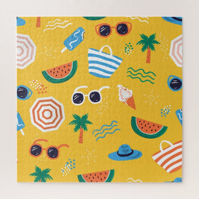 Quebra-cabeça Summer Beach: Padrão Colorido e Sem Costura (Vertical)