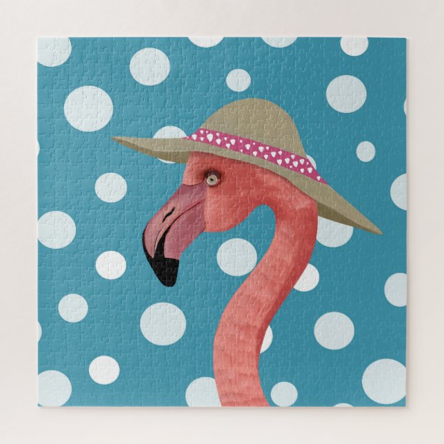 Quebra-cabeça Summer Flamingo | Bolinhas azuis decorativas (Vertical)