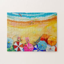 Sunbathers Colorous Beach Umbrellas