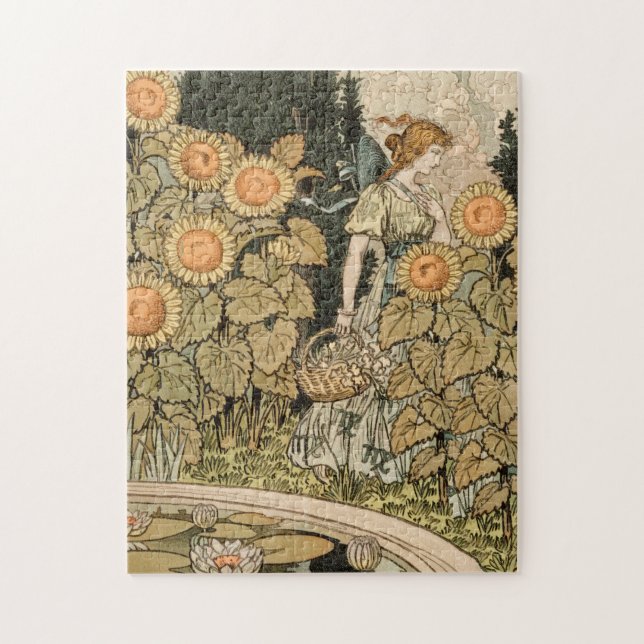 Quebra-cabeça Sunflower Art Nouveau Garden Grasset Woman (Vertical)