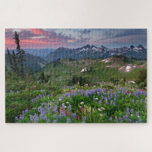 Quebra-cabeça Sunrise com Wildflower Meadow no Monte Rainier