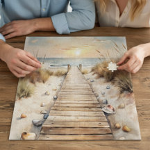Sunset Beach Boardwalk Watercolor