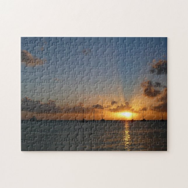 Quebra-cabeça Sunset com Imagem de Paisagem Tropical de Barcos d (Horizontal)