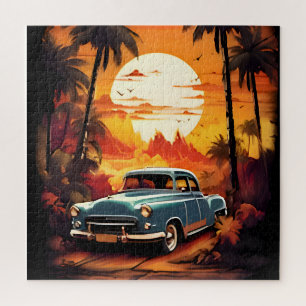 Quebra-cabeça Sunset de carro vintage - Presente para os pavimen