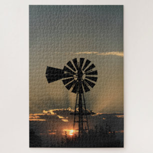 Quebra-cabeça Sunset de Kansas Windmill com Sun Rays