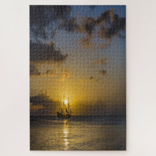 Quebra-cabeça Sunset,Mar,Barco