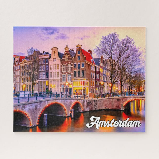 Quebra-cabeça Sunset Over Amsterdam, Países Baixos (Horizontal)