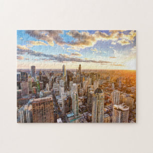 Quebra-cabeça Sunset Over Chicago