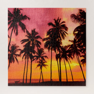 Quebra-cabeça Sunset Tropical: Serenidade Silhueta Palma.