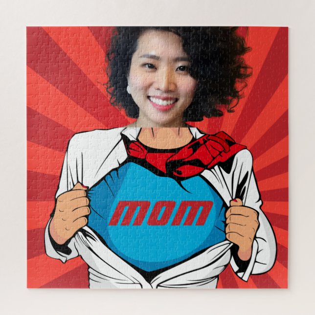 Quebra-cabeça Super-mãe - Nome e Foto Personalizáveis (Vertical)