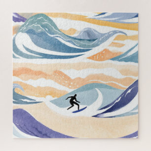 Quebra-cabeça Surfar na Onda Oceano Contemporâneo em Aquarela
