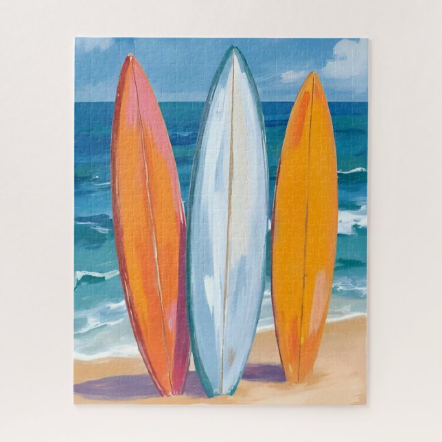 Quebra-cabeça Surfe as Ondas | Oceano de Praia em Aquarela (Vertical)