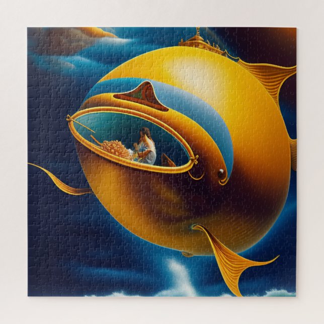 Quebra-cabeça Surreal Abstrato Submarino Voador Vida Oceânica (Vertical)